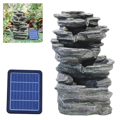 BTGGG Solar Water Feature - Outdoor Solar Powered Garden Waterfall with Lights - Decoration for the Garden - Cascading Rockery Fountain