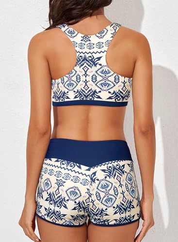 Image of Aleumdr Womens Athletic 3 Piece Tankini Swimsuits with Shorts Swim Tank Tops with Sports Bra and Boyshorts Bathing Suits