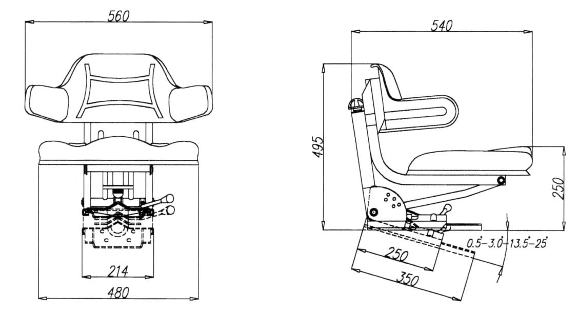 Asiento de tractor para tractor, asiento universal, varios modelos de tractor -modelo estándar para Segadoras, Cosechadoras con Respaldo Ajustable, Reposabrazos y Suspensión Mecánica
