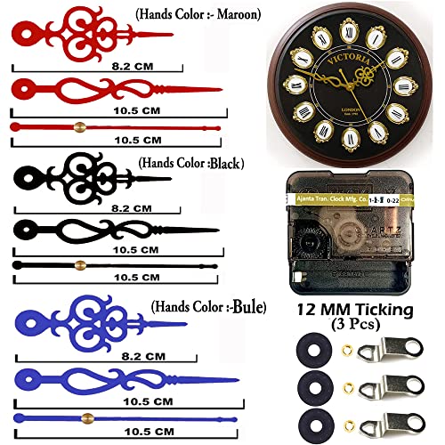 Image of YOPY Combo of 3 Ajanta Mfg. Battery Operated Plastic Ticking Clock Movement Machine with Hands (Black+Red+Bule)(Desing 1)
