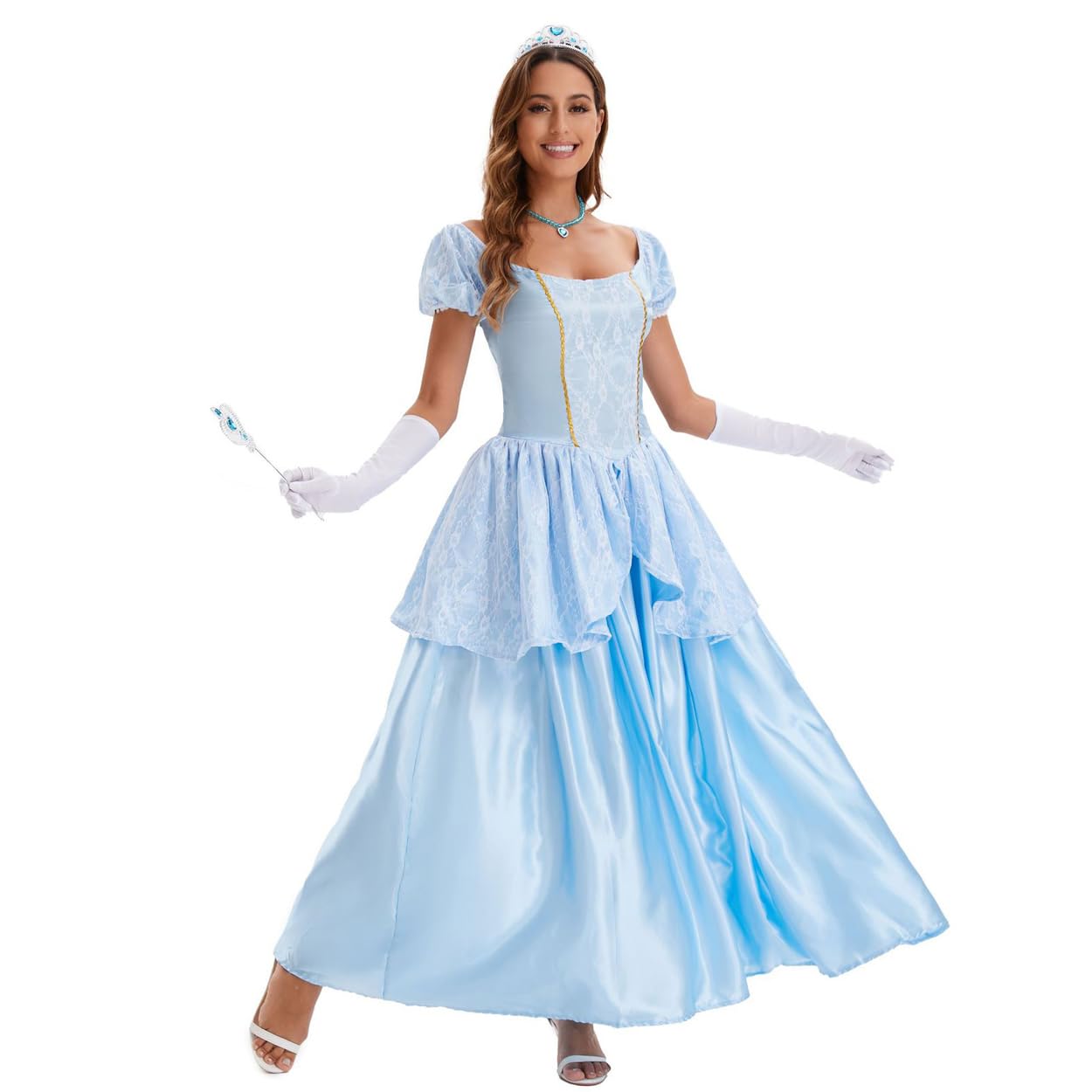 Kostiumy na Halloween dla dorosłych Bajkowa księżniczka Kopciuszek Sukienka na bal Cosplay Akcesoria