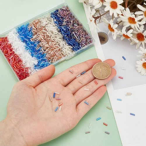 HOBBIESAY 2100Pcs 7 Colors Glass Bugle Beads 6-8mm Long Tube Loose Beads Colorful Seed Spacer Beads Small Craft Beads for DIY Bracelet Necklaces Earring Jewelry Making,Hole:0.6mm - Image 3