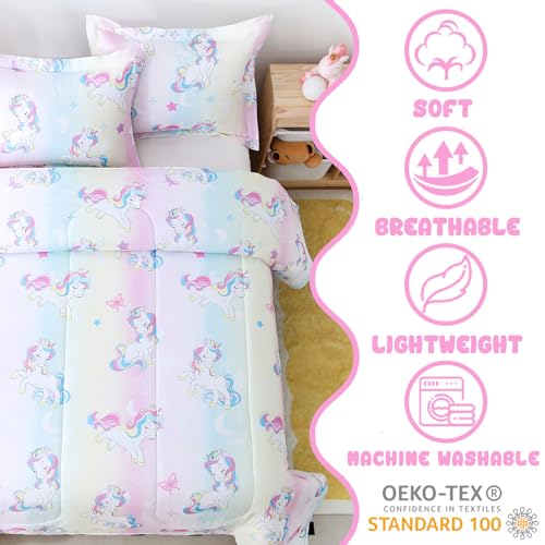 Image of Yibeizi Unicorn Comforter Set Twin Rainbow Lightweight Bedding