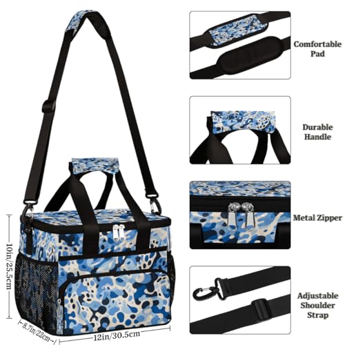 Blue Camo Insulated Picnic Backpack Lunch Box for Women Men Picnic Basket Tote Lunch Bag Picnic Bag Portable Lunch Bags for Picnic, Beach, Work, Trip,Office, Camp Camouflage