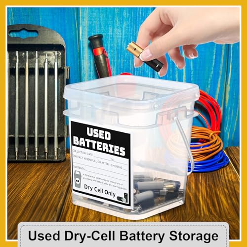 Baderke Battery Disposal Container Battery Recycling Container 1.32 Gallons Capacity Dry Cell Storage Recycling Bin with Label(Square) - Thumbnail 5