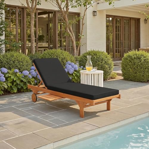 Image of SAFAVIEH Outdoor Collection Newport Natural / Black Cushion Built-in Side Table Adjustable Chaise Lounge Chair