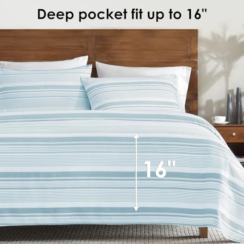 Image of ClevaHome Full Sheets Set - 4 Piece Fitted Bed Sheet Set, Glacier Stripe
