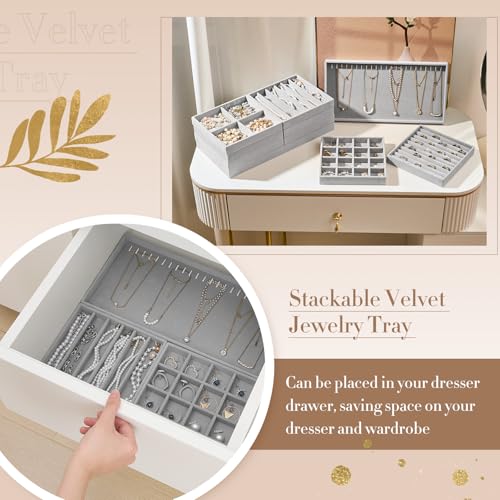 Cinnvoice Set of 10 Stackable Jewelry Organizer Trays for Drawer 14 Inch Velvet Jewelry Drawer Insert Display Storage with Removable Divider for Necklace Earring Ring Watch Bracelet (Gray) by Cinnvoice - Image 3