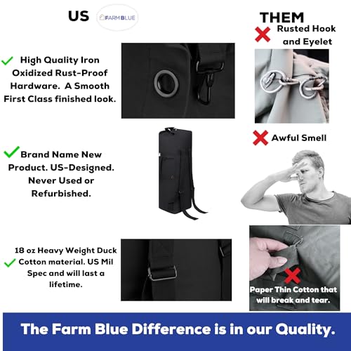 Image of Farm Blue 2 Strap Military Travel Duffle Bag, Black, L, Military Camping