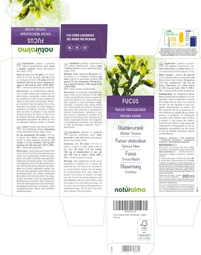 Blasentang (Fucus vesiculosus) Thallus (Alge) Alkoholfreier Urtinktur Naturalma - Flüssig-Extrakt Tropfen 200 ml - Nahrungsergänzungsmittel - Veganer