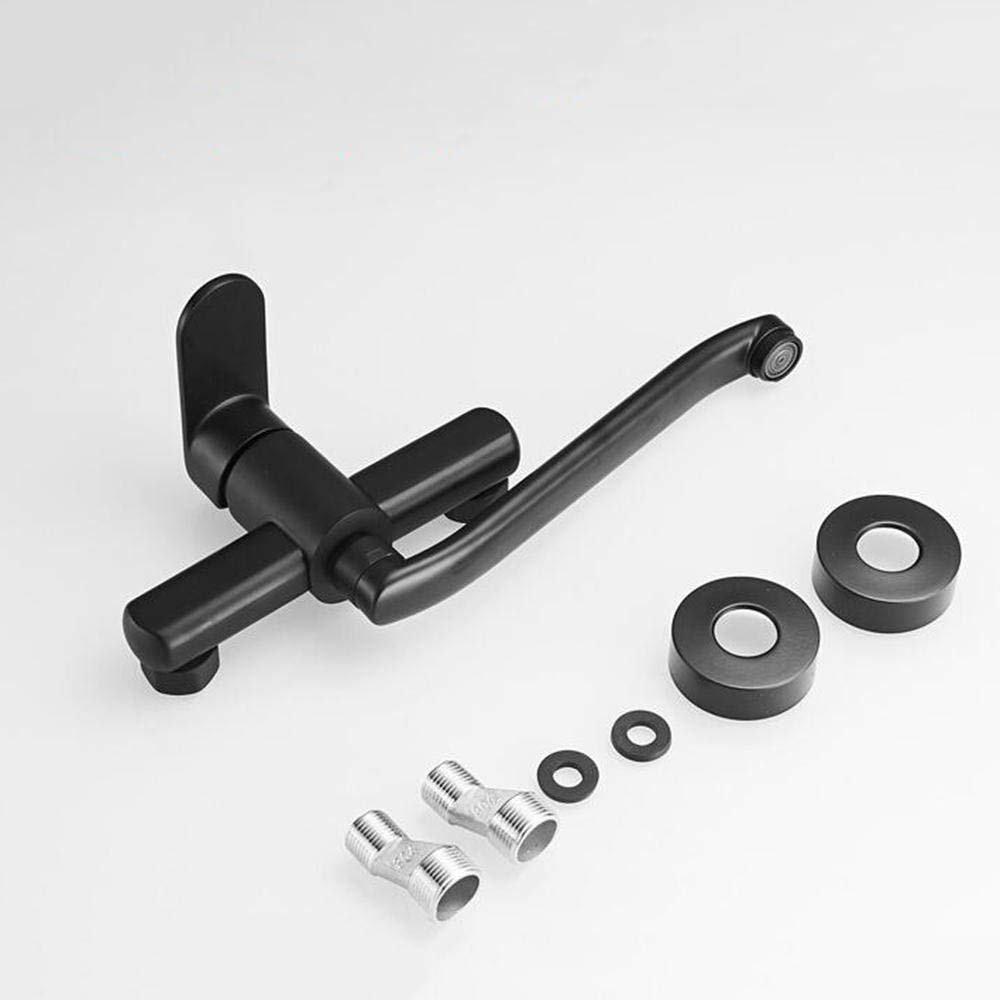 Grifos Mezcladores De Cocina Grifos De Fregadero Montados En La Pared para Cocina, Grifo Giratorio De Latón Negro para Cocina Grifo De Lavabo Frío Y Caliente-25 Cm
