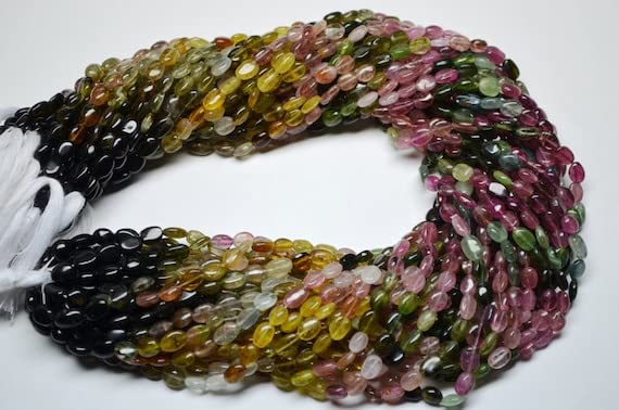 Tourmaline multicolore perles de joaillerie forme ovale lisse 6-7mm rang de pierre fine