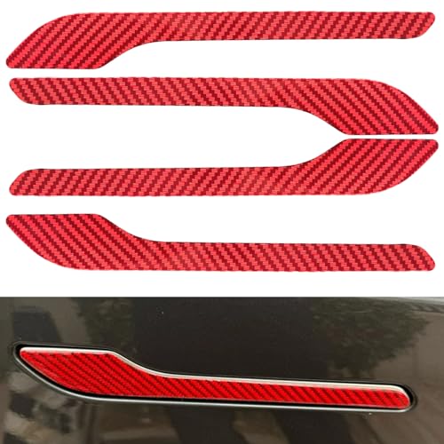 Image of Fit for Tesla Model 3 and Model Y 2017-2024 Door Handle Decoration Cover,for Car Door Handle Sills Protection Wrap Accessories 4Pcs (Red Carbon Fiber Pattern)