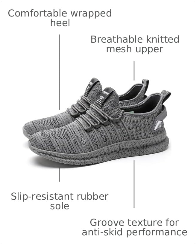 Image of Men's Walking Running Shoes Lightweight Breathable Sneakers | Easy slip-on design with knitted mesh upper. Lightweight non-slip tennis sneakers for gym, daily walking and work