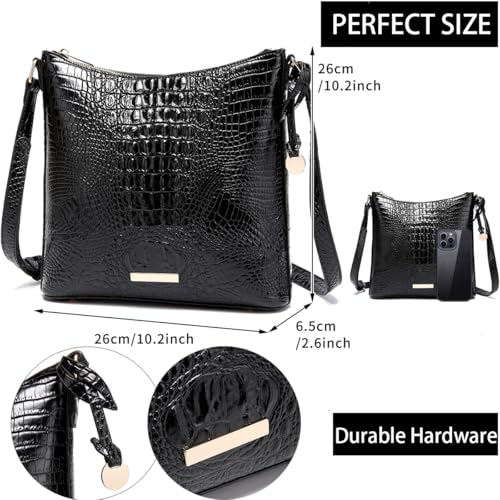 Shoulder Crocodile Flat Handbags for Women trendy Ladies Bag Crocodile PU Leather Crossbody Purse with Strap2