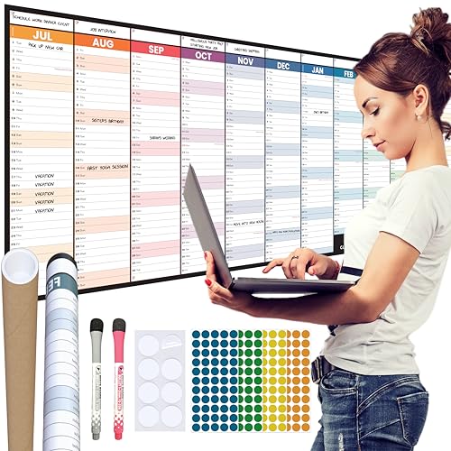 46” x 17” Academic Dry Erase Calendar for Wall 2025-2026 July to June Erasable School Year Laminated Planner with Pens Adhesive Pads & Colored Stickers