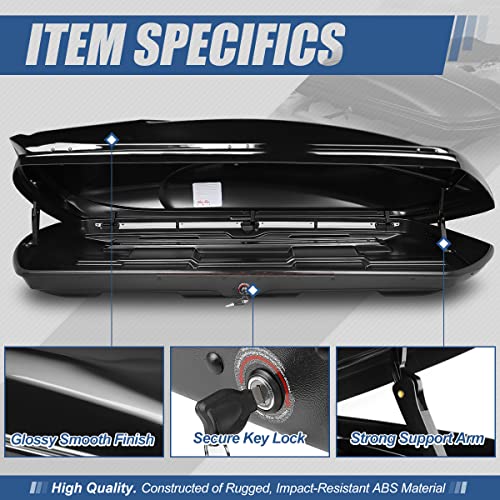 Image of Auto Dynasty Hard Shell Roof Top Mount Car Storage Travel Luggage Box Cargo Carrier with Security Keys, 80 (L) x 30 (W) x 13 (H) Inches, Capacity 110 Pounds, 15 Cubic Feet (Tool-Free Install), Glossy