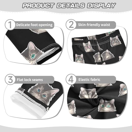 Black Cat White A Girls Leggings Athletic Pants Tights Stretch Bottom3