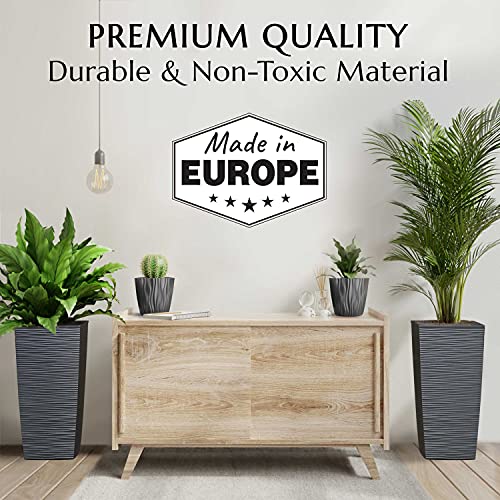 Janska By Mueller M-Resin Heavy Duty Tall Planter, Indoor/Outdoor Grande Plant, Tree, Flower Pot, 2-Piece Set, 24”, Modern Design, Built-In Drainage, Dark Gray #TOP1