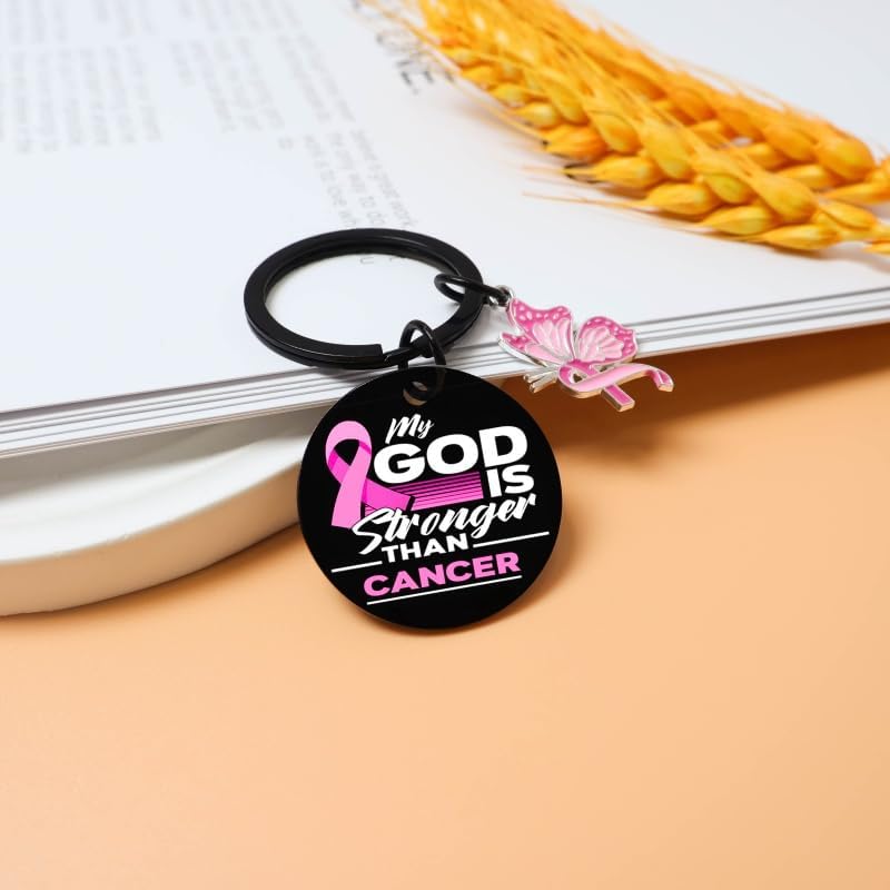 Breast Cancer Gifts for Woman Ovarian/Pancreatic/Bladder Breast Cancers Survivor Gifts Cancers for woman Awareness Accessories My God Is Bigger Than Cancer Spiritual Keychain