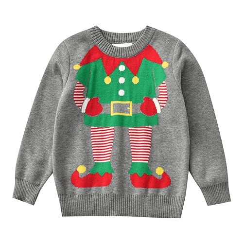 Kids Cute Funny Christmas Knit Pullover Fall Winter Warm Long Sleeve Knitted Sweater Toddler Xmas Knitwear Top