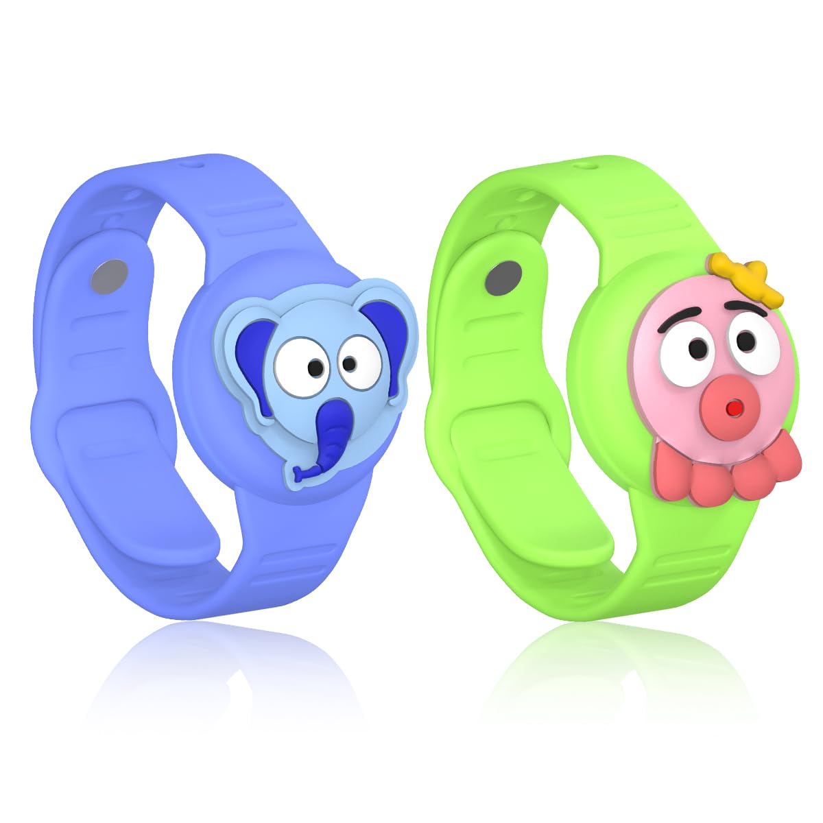 Photo 1 of [2 Pack] Kids AirTag Bracelet, Cute Airtag Wristband Kid Air Tag Holder for Apple Air tag, Cartoon Kids Air Tag Watch Band Silicone Airtags Accessories for Toddler Child Girls Boys Blue & Green Bracelet