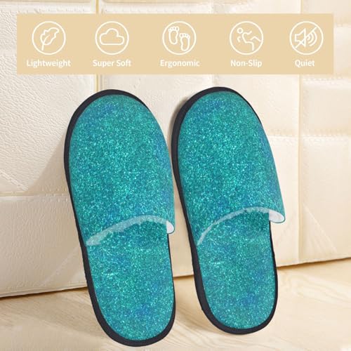 Blue Green Glitter Print Women Slippers Home Furry Shoes Keep Men Couples Shoes Warm For Women-3