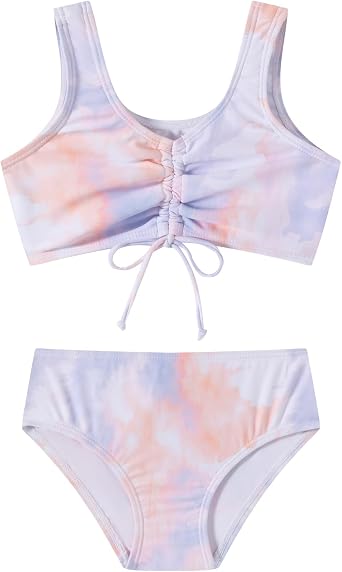 LIZENS Girls' Swimwear Two Piece Tie dye Pattern Beach Bathing Suit for Girls Toddler Cute Kids Swimsuit