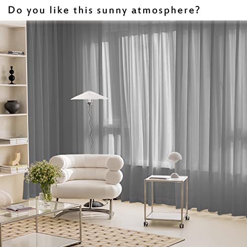 Jsfly Jacquard 2 Panels Set Sheer Curtains 84 Inch Length, Semi Sheer Grommet Solid Casual Soft Voile Drapes With Light Filter Window Treatments For Bedroom Living Room, Dark Gray, 52" W X 84" L #TOP7