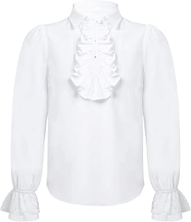Youth Boys Pirate Shirt Vampire Renaissance Victorian Steampunk Blouse Girls Turndown Collar Lace Ruffle Cuffs T-Shirt