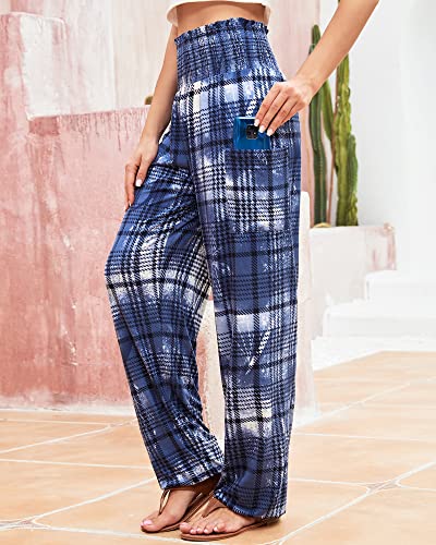 Qianxizhan Women's Harem Pants, High Waist Yoga Boho Trousers With Pockets Plaid Blue Xl #TOP6