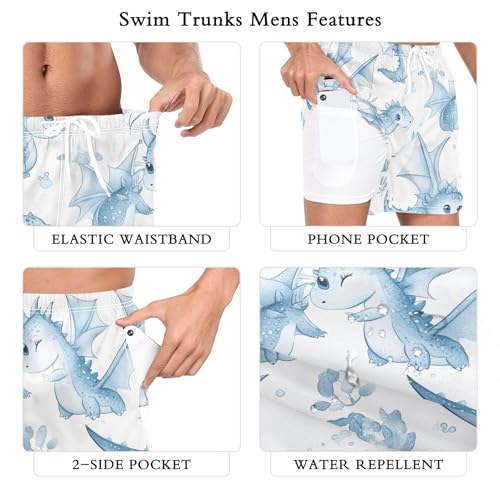 xigua Watercolor Cute Baby Dragon Mens Swim Trunks with Liner, 5 inch Quick Dry Mens Boardshorts for Beach3