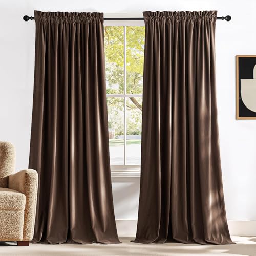 NICETOWN Brown Velvet Curtains 84 inches Length for Bedroom - Blackout Thermal Insulated Sound Reducing Heavy Matt Solid Room Darkening Drapes for Nursery (2 Panels 52 x 84)