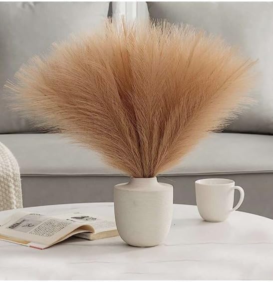 Image of SATYAM KRAFT 48 Pcs Faux Pampas Grass Small Artificial Flowers | Fake Flower for Vase Decoration, Home Decor, Office, Bedroom, Table, Balcony, Corner Styling and Craft Items Corner (48, Brown)