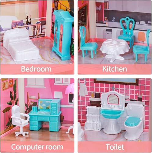 Image of Doll House, Dream House for Girls Pretend Toys - 4 Story 16 Rooms Dollhouse 7-8 Furniture and Accessories, Toddler Playhouse DIY Building Kids Gift for for 3 4 5 6 7 8 9 10 Year Old Girls