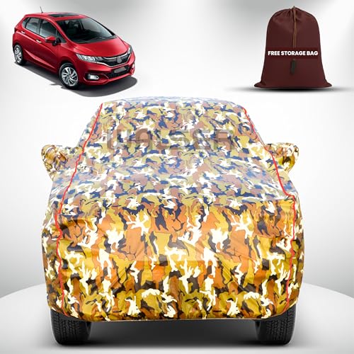 Image of Walser Waterproof Car Cover for Honda Jazz | All-Weather Full Car Body Protection | with Mirror & Antenna Pocket | Dustproof, Windproof & Anti-Scratch Lining, Camouflage