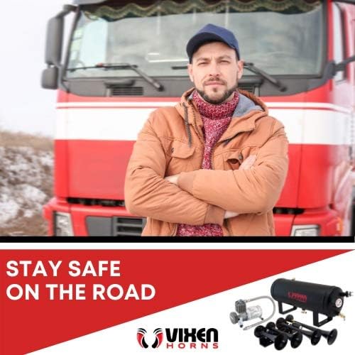 Miniatura 6 de Vixen Horns Kit de bocina de tren para camionescochesemi. Sistema completo a bordo - Compresor de aire de 150 psi, tanque de 1.5 galones, 4