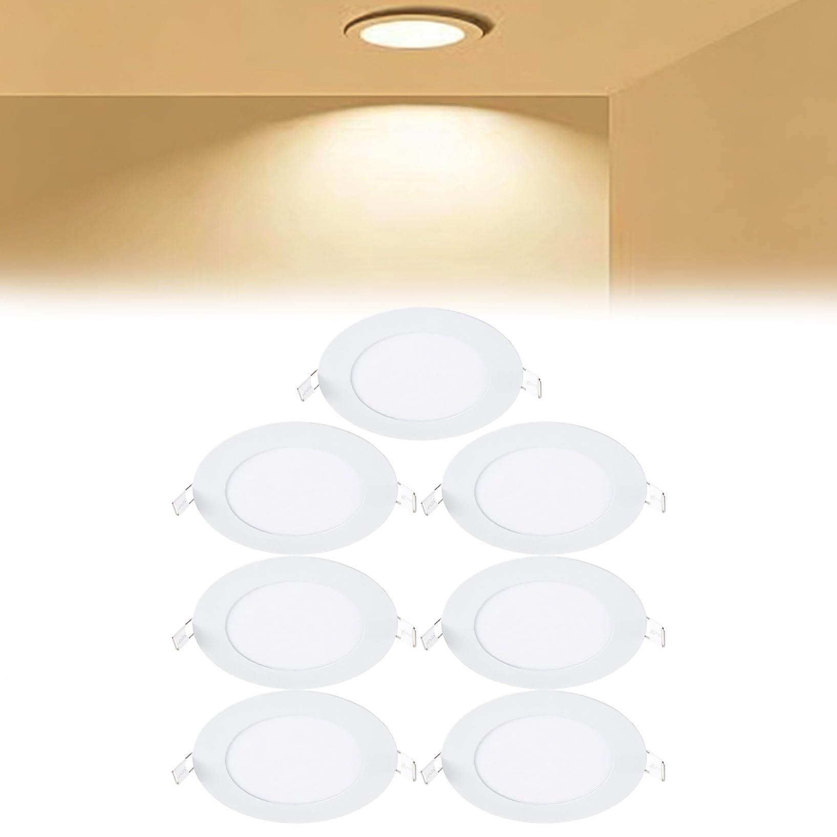 VOGHMOLD 6W Ultra Slim LED Downlight 5 inch, 3000K Recessed Ceiling Light, Cut Φ105-110mm, AC85-265V Flush Mount Spotlights Aluminum Round Panel Lights for Office Hallway, 7 Pack