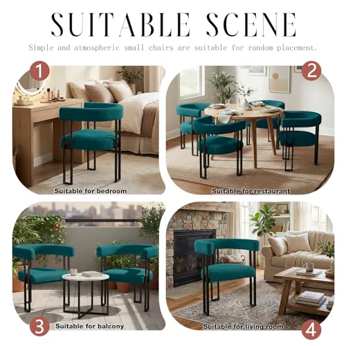 Image of Modern Corduroy Dining Chairs Set of 4 with Metal Legs,Comfy Accent Dining Room Chairs Upholstered Kitchen Side Chairs with Curved Backrest for Dining Room Kitchen Living Room (Teal,4)