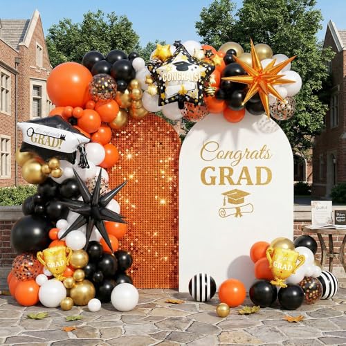 Graduation Balloons Arch Garland Kit, Graduation Party Decoration, Black Orange Balloon with Star Balloons Congrats Grad Foil Balloon for College School Class of 2026 Congrats Grad Party Supplies by FEYG - Used condition - Image 4