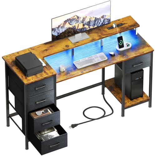 Korfile 47 Inch Computer Desk with Monitor Stand and Shelf