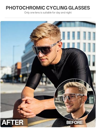 Image of KAPVOE Photochromic Cycling Glasses MTB Clear Mountain Bike Transition Bicycle Sunglasses for Men Women - K9022