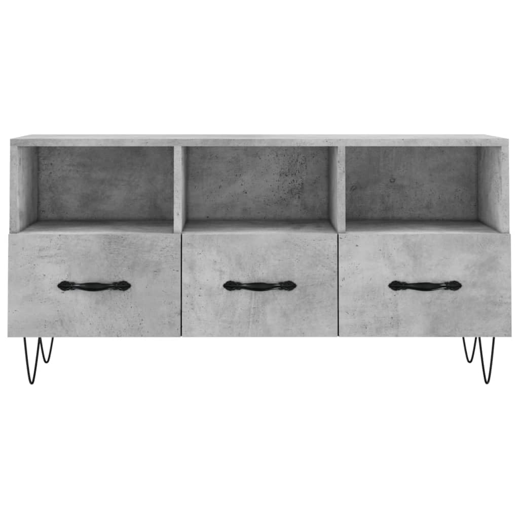 le Konsola TV z Ders, szary cement h, 102 x 36 x 50 cm, wielowarstwowe drewno i żelazo, eleganckie futro do salonu, nowoczesny stojak na telewizor, szafka Sto na akcesoria telewizyjne