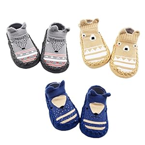 Z-Chen 3 Pairs of Baby Boys Girls Indoor Slippers Anti-Slip Socks Shoes