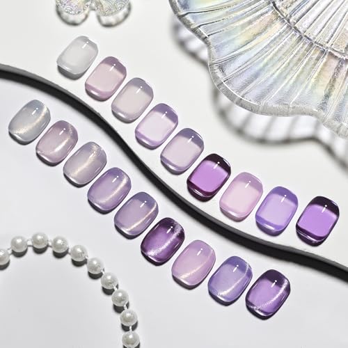 JODSONE 9 PCS Purple Jelly Colors Gel Set Base Coat Top Coat Elegant and Sweet Nail Art Gift DIY at Home 10SET-Jelly-Purple