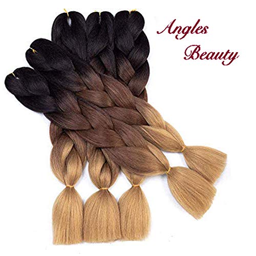 Ombre Kanekalon Braiding Hair 5 Pack Ombre Jumbo Braiding Hair Extensions 24 Inch Jumbo Braid Synthetic Hair For Braiding (5 Pack, Black-Dark Brown-Light Brown) #TOP2
