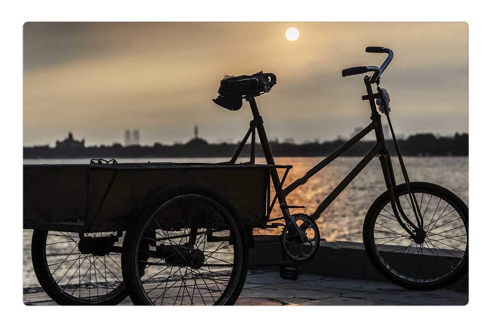 Doormat Floor Rug/Mat (23.6 x 15.7 inch) - Dusk Tricycle Songhua River Sketch Sunset