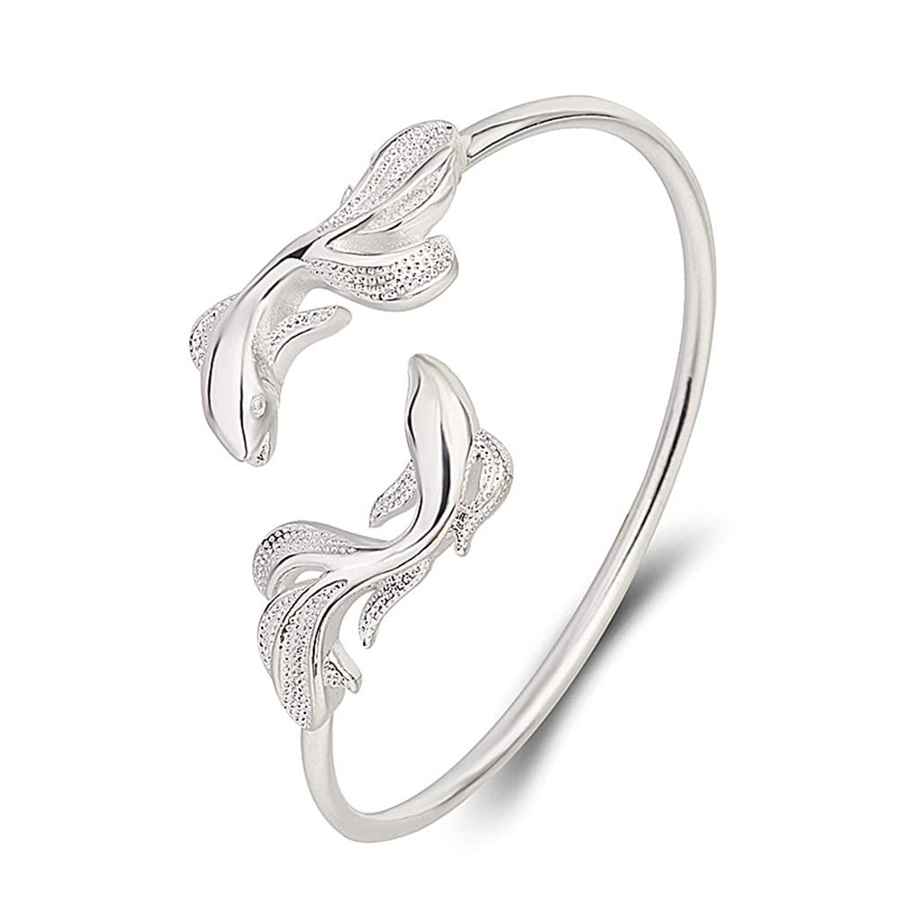Sterling Silver Bangle Bracelets for Women,Fashion Jewelry Simple Adjustable 925 Silver Cuff Bangles for Women Mom Wife Valentine Mothers Day Gift