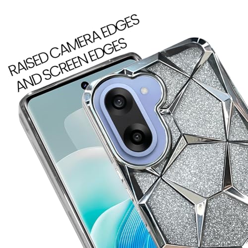 Image of VONZEE Gradient Glitter Case for One Plus Nord CE5, Luxury Electroplated 3D Cube, Diamond Bling Shiny Soft TPU Clear Shockproof Women Girls Protective Phone Cover (Silver)