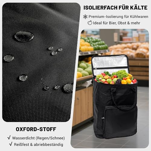 Einkaufstrolley Klappbar, Einkaufswagen mit Kühlfunktion, Shopping Trolley Sackkarre zum Einkaufen, Einkaufskorb mit Rollen(Schwarz, 50L) – Bild 4